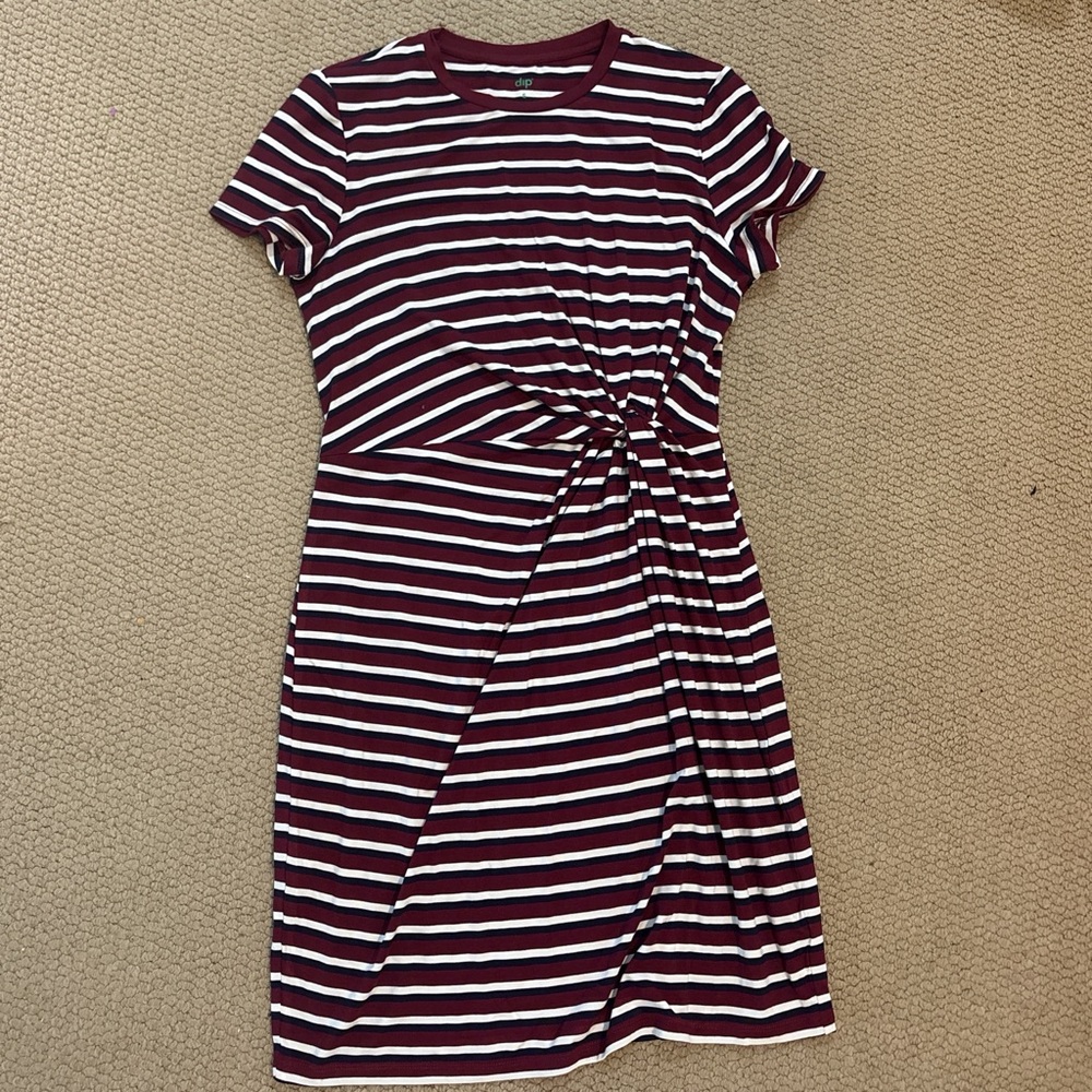dip Burgundy, Navy, and White Striped Midi Sundress